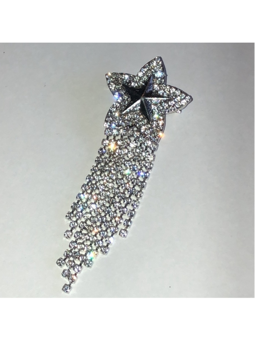 Sparkling Silver Tone Dangling Star Brooch with Rhinestones - Picture 3 of 5
